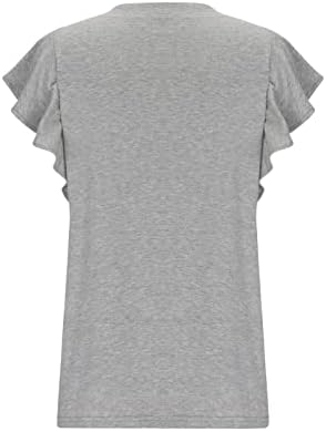 Дамски Летни Блузи 2023, Модни Обикновена Тениска с V-образно деколте и Рюшами на Ръкавите, Женска Тениска Свободно