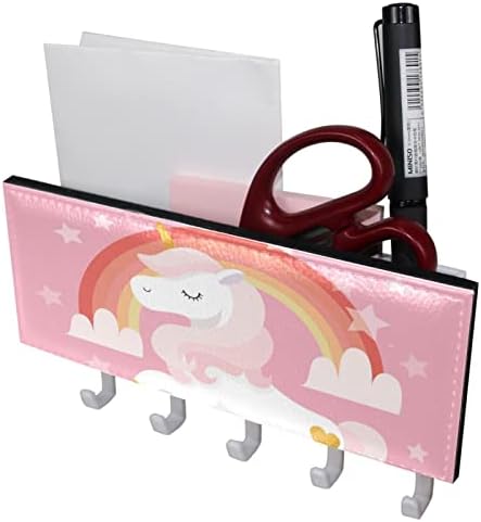 Сладък Cartoony Еднорог Дъгова Звезда Розово Багажник Органайзер с 5 Куки Монтиране на Багажник за Баня, на Кухненски