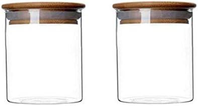 VASANA 2 бр. стъклени буркани за съхранение, Стъклени контейнери за съхранение на багаж, храни туба с бамбук капак, за подаване на чай, захар, бонбони, бисквити, домашни ?