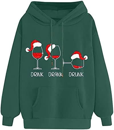 Дамски свободна hoody с качулка във формата на чаша за вино, Коледна новост, пуловер с принтом на съвсем малък, блузи, hoody с дълъг ръкав