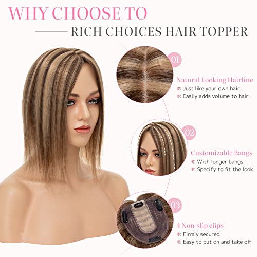 Богат избор топперов за коса за жени от истински човешки коси, коприна основа 10 * 12 см, мелированные кестенява