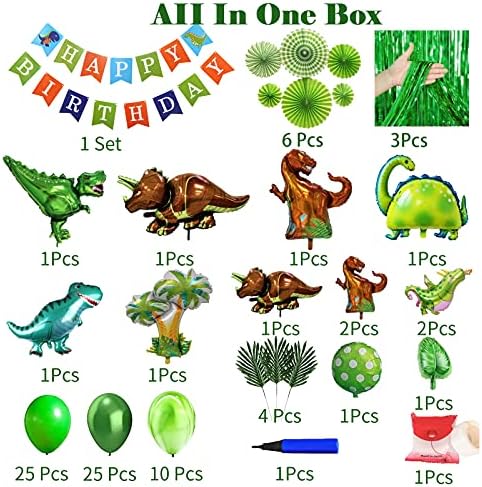 Украса за парти с динозаври GoGoGoodie-Три Рекса, Джурасик Парк, Тематични Украси за Рожден Ден, Зелени Балони, Комплект