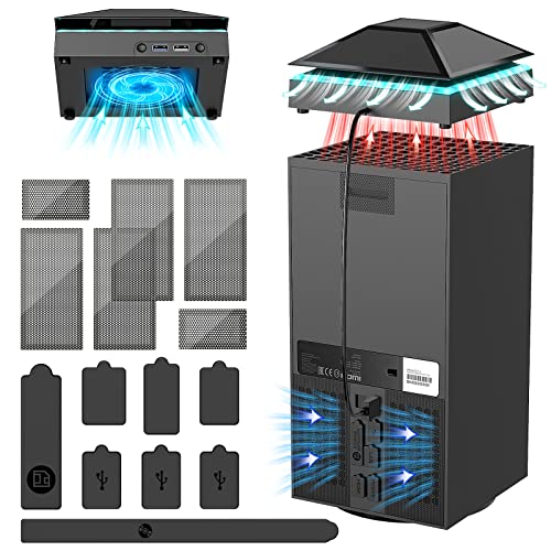 Обновен Охлаждащ вентилатор RGB с контролер и клавиатура пылезащитным калъф с Аксесоари за Xbox Series X, Регулируема система за охлаждане на вентилатора 3 кутия с led подс?