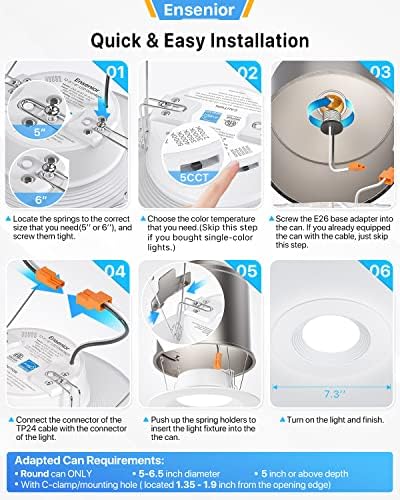 Ensenior 6 Pack LED Can Светлини Модифицирани от Една лампа, лампа с регулируема яркост 5/6 см, топъл бял 3000 До,