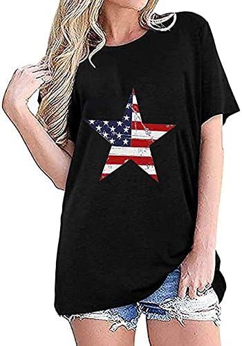 Женска Тениска с Американския Флаг, Блузи с Къс ръкав, през Цялата Силует, Ежедневна Туника, Риза, Прекрасна Графични Тениски