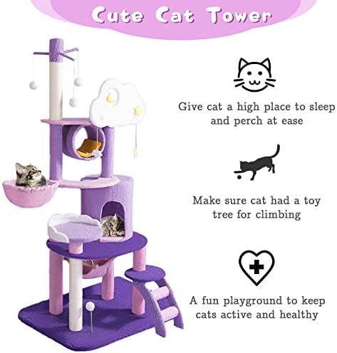 Когтеточка за котки Calmbee Cat Tree, Котешка Кула, Лилава Сладко Котешки Дърво за котки в затворени помещения,