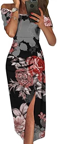 Пролетно-лятна рокля за жените 2023, Рокли с контрастен Цветен Принтом, с цепка, Без Ръкави, Отворени рамене