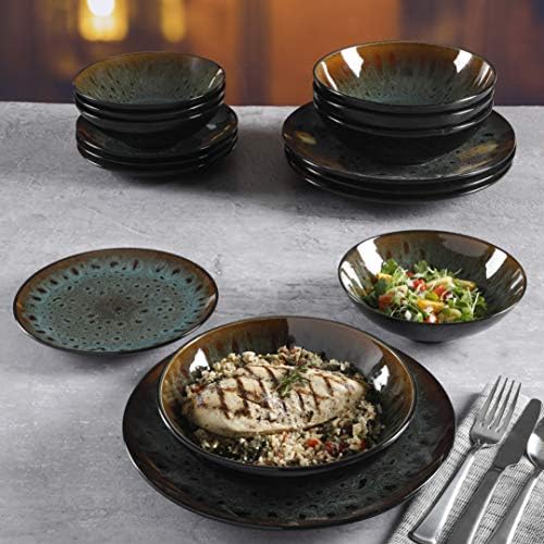 Комплект съдове за готвене Гибсън Elite от Киото с двойна чаша, маса за 4 човека (16 бр.), тюркоаз