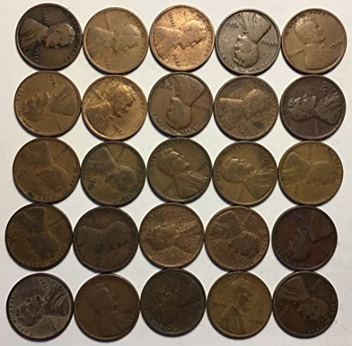 1925 Линкълн Пшеничен Цент, Пени Други Ролка 25 Монети Добре