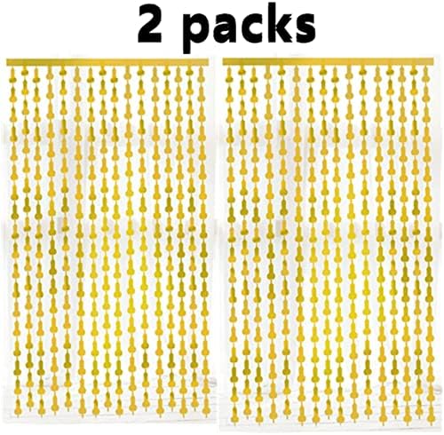 Украса за моминско парти-2 опаковки Пердета от фолио със Златни Ресни, 3,3 x 6,6 фута, Подпори за Фотобудки, моминско