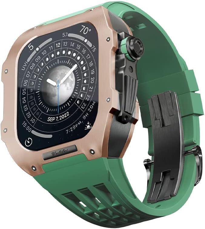Комплект модификация часа AEMALL за Apple Watch 8 7, титанов корпус 45 мм + каишка Viton, луксозен калъф и комплект за промяна