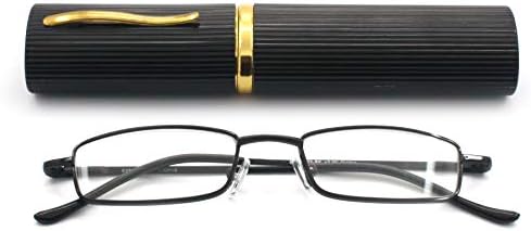 EYE ZOOM 4 Опаковки Компактни Тънки Метални Очила за Четене с Футляром-Тръба за Мъже и Жени
