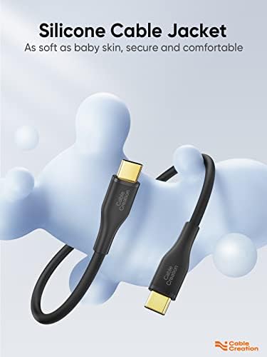 Комплект от 2 елемента: CableCreation Мек Силиконов кабел USB 2.0 C + Адаптер за зарядно устройство, USB C