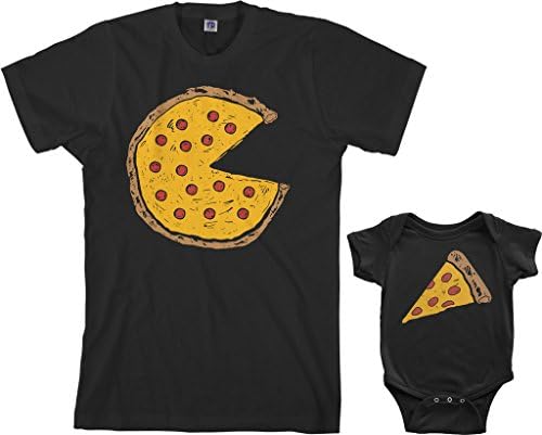 Комплект за детско боди Threadrock Pizza Pie & Slice и мъжки тениски в тон (за деца: от 6 m, черен | За мъже: