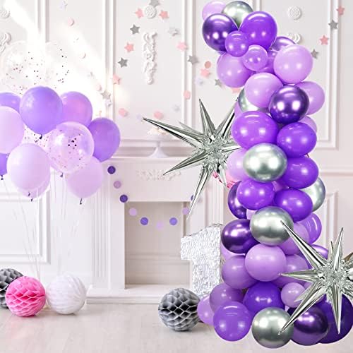 Пурпурни и сребърни балони Visondeco - 112 бр. в комплект лилава гирлянди от балони с лилави балони и метални