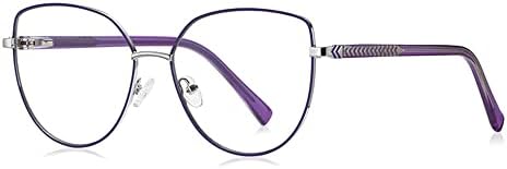 RESVIO Очила за четене за Жени Ръчно изработени Извънгабаритни Модни Метални Котешки Очи За Четене Сребристо-Лилаво