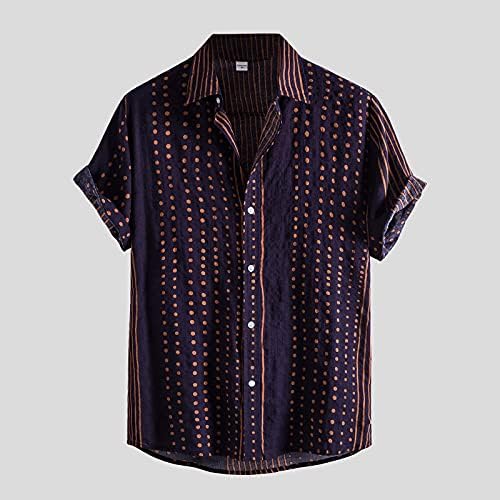 Блуза GDJGTA, цветна лятна мъжка риза с къс ръкав, свободни копчета и райе, ежедневни мъжки блуза, мъжки ризи