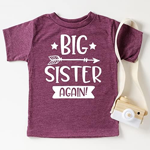 Тениски Arrow Big Sister Again Sibling Announcement за бебета и малки деца, Екипировки за братя и Сестри за момичета