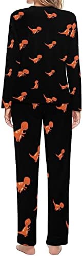 Дамска Пижама с Динозавром Минути-Рекс, Комплект от две части Топ с дълъг ръкав и Панталони, Пижами с принтом,