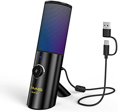 7RYMS RGB Слот USB микрофон за КОМПЮТЪР - Микрофон настолен микрофон за подкасти с RGB осветление, възможност за