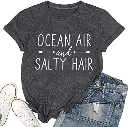 Океански Въздух и Солени Косата, Дамски Графична Тениска, Ежедневни Забавна Тениска С Къс Ръкав, Отгоре, Тениски,