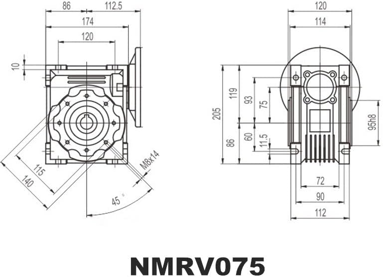 Dc двигател Davitu - червей съоръжения редуктор NMRV075 19 мм, 24 мм, 28 мм, вход вал с передаточным съотношение 5:1 -