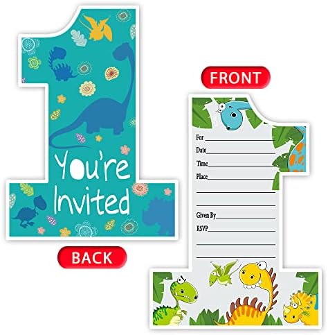 Haizct 15 Опаковки Покани на тематична парти с Динозавром за бебе, Парти в чест на първия рожден ден, Покани, Картички