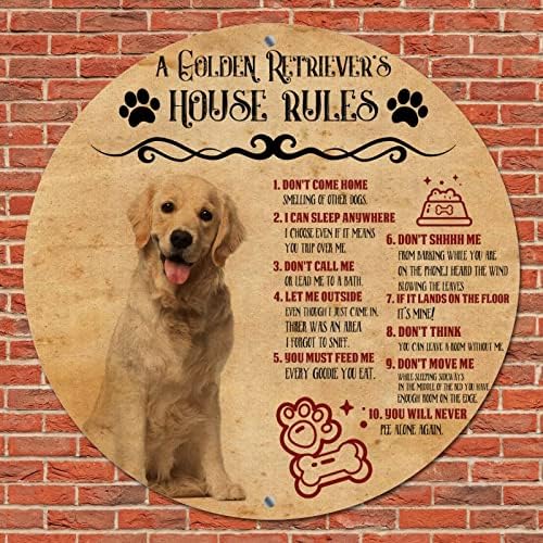 Забавна Кръгла Метална Лидице Знак с изображение на Куче, вътрешни Правила за домашни кучета, Не Се връщайте