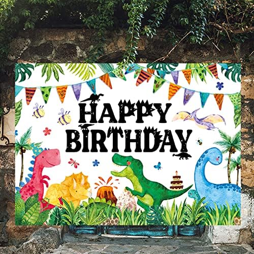Фон с Динозавром, Банер, Акварелни Джунглата, Украса за парти в чест на рождения Ден на Динозавър за деца, Банер на