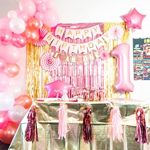 Украса на първия рожден ден за момиче (119 от опаковки) и Един балон, 1 балон на Първия рожден ден на Един