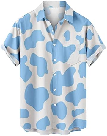 Хавайски Ризи с Хубав Принтом Крави за Мъже, Риза Свободно Намаляване на Копчета, Страхотна Ежедневна Блуза с Къс Ръкав, Отгоре