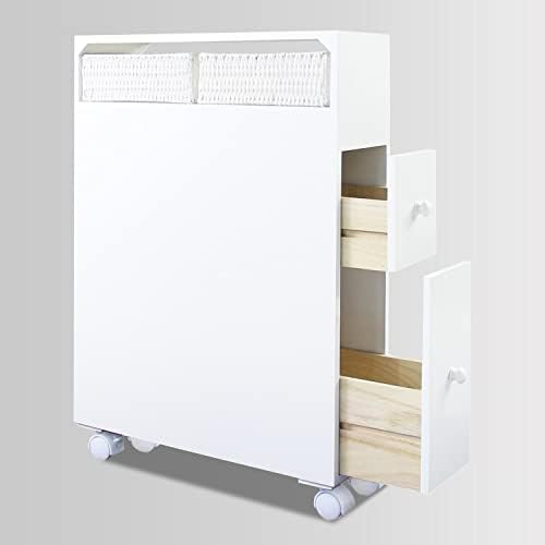 Дървена Произведено Шкаф за съхранение на Баня MASAKA B & W с 2 чекмеджета и Рафт За Съхранение на Тоалетна Хартия,