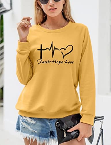 TAOHONG Faith Hope Love Християнска Hoody Жена С Дълъг Ръкав и Кръгло Деколте, Вдъхновяващи Графичен Пуловер, Блуза,