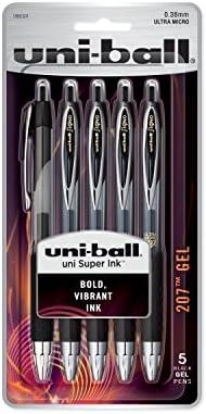 Прибиращи Гел химикалки uni-ball 207, Ультрамикроточечные (0,38 мм), Черна, 5 броя