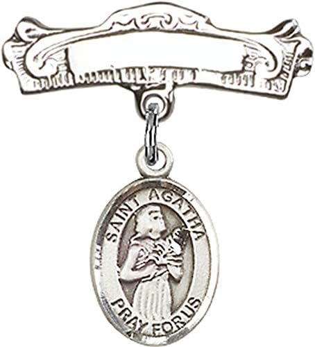 Детски икона Jewels Мания с чар Света Агата и извити полирани игла за бейджа | Детски икона от Сребро с чар Света