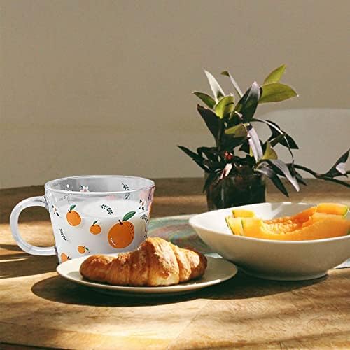 Hemoton Kawaii Glasses Стъклени Чаши за Кафе Чаена чаша: Прозрачни Чаши за мляко с дръжка, Лъжица с Оранжеви Модел, Чаша за