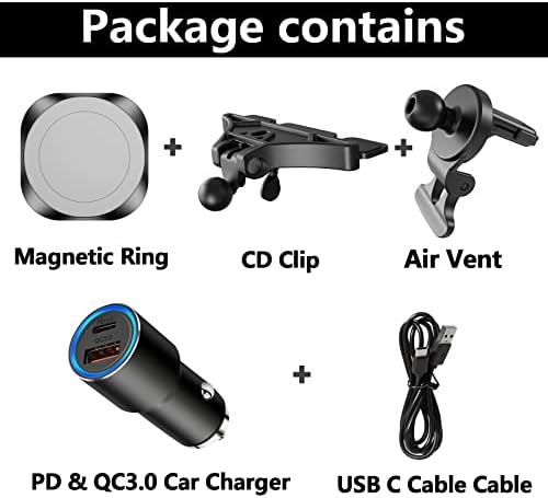 Магнитно Безжично зарядно устройство с жак за cd-та за iPhone серия 12/13/14 Pro/Pro Max, с адаптер QC3.0, 15 W/10 W/7.5w