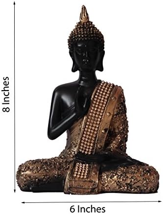 Идол от Полирезина eCraftIndia ръчен труд за медитация Господ Буда (15 см х 7,5 см х 20 см, златен)