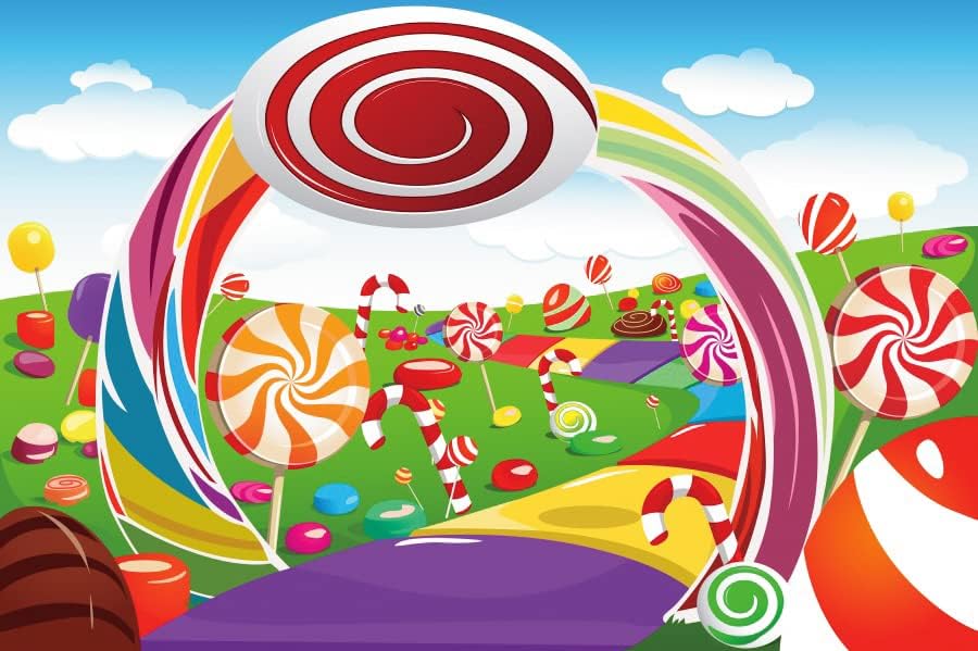 Фон Candyland 7x5 метра Текстилен Фон за Сладки Бонбони, Украса за Парти по случай рождения Ден на Момичета,