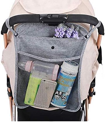 Органайзер за детска количка с два джоба за съхранение, преден мрежест джоб-за повиване, за съхранение на бебешки пелени от детска тъкан, надеждни ремъци, свалящ се