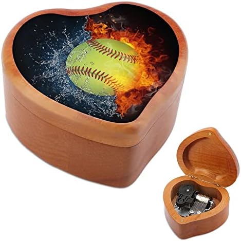 Огнено Бейзбол Спортни Дървени Музикални Кутии Реколта Музикална Ковчег с Надпис Сърце Подарък за Коледа, Свети