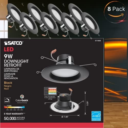 Промяна лампа Satco (8 бр) с възможност за избор на цвят, номер S11835, 9 W; 5-6 Инча; Избира Cct; 120 Волта;