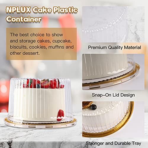 10-Инчови Пластмасови контейнери за торта NPLUX С Капаци и бели дъски за торта, Кръгла Прозрачна, за Еднократна
