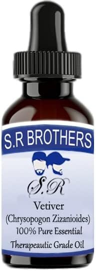 S. R Brothers Ветивер (Chrysopogon Zizanioides) Чисто и Натурално Етерично масло Терапевтичен клас с Капкомер