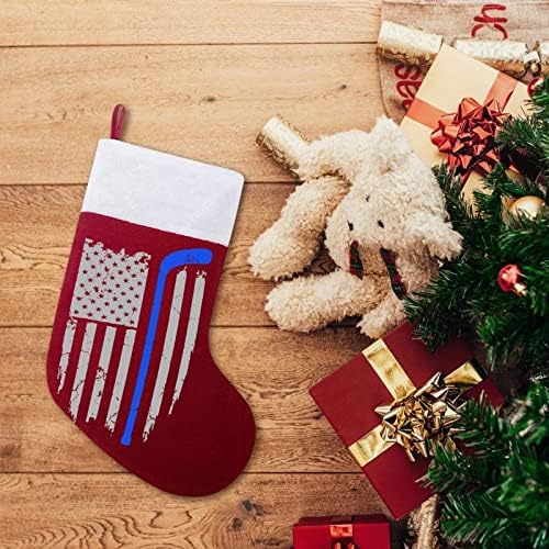 Реколта Хокей Червени Чорапи с Флага на САЩ, коледа, Коледни Празници Чорапи, Украса за Дома, Коледна Елха, Висящи