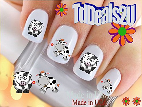 Етикети за дизайн на ноктите, Водни пързалки Етикети за да прехвърлите нокти Животни - Крави - Комплект крави
