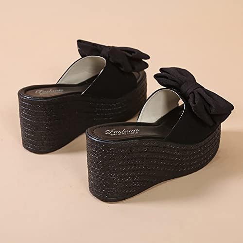 Модни обувки на платформа с Лък и Рибено Уста, Женски Тъканни Сандали на Танкетке, всеки ден на Отворени Сандали на Равна