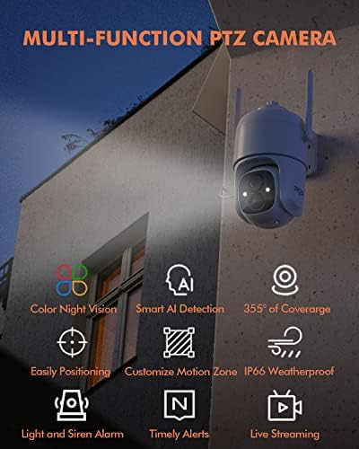 Безжични Външни Слънчеви камери за сигурност Dzees, 2K Камера за сигурност, захранван с батерии, 360 ° PTZ камера с прожектором,