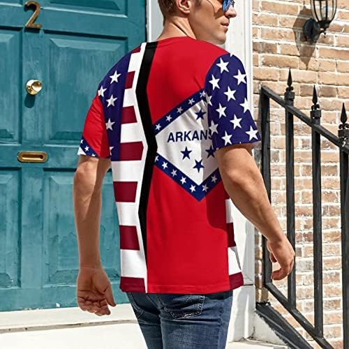Мъжка Тениска с флага щати на Америка и Арканзас, Тениска с къс ръкав и кръгло деколте, Ежедневни Тениска