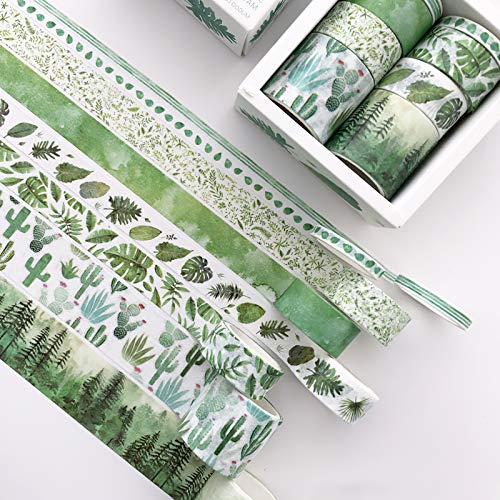 JOOEE, 8 Ролки Винтажной лента с Цветни Зелени Растения, комплект от 4 размера, Японски Маскиране Декоративни Ленти за Занаяти